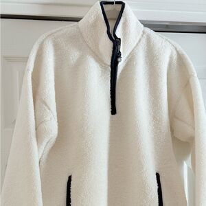 Brooks Brothers White Fleece Pullover with navy Accents